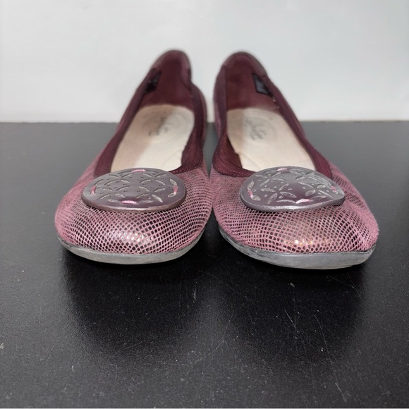 Clarks Artisan Flats Womens Size 8 Leather Suede Ballet Candra Burgundy Shoes - Picture 5 of 9